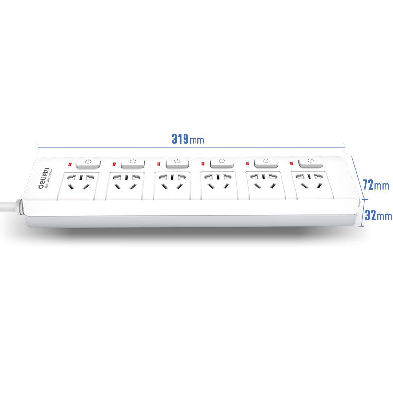 得力（deli） 新国标分控插座/插排/插线板/排插/接线板 儿童保护门 6位独立开关 全长3米 3980-03