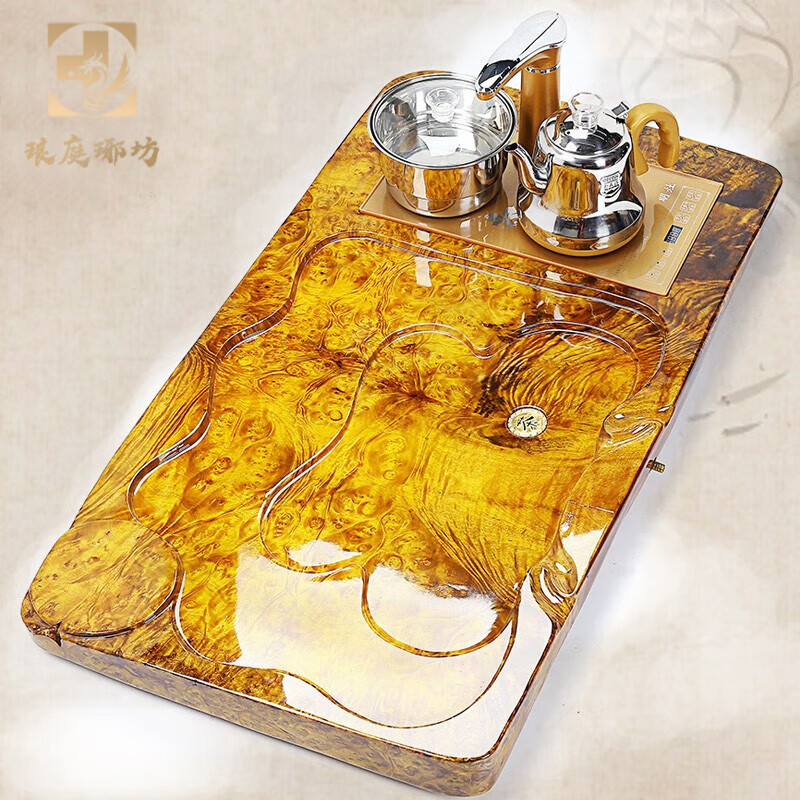 瑯庭琊坊金絲楠木茶盤實木整塊手工雕刻原木茶臺電磁爐功夫茶具套裝定制款 紅色