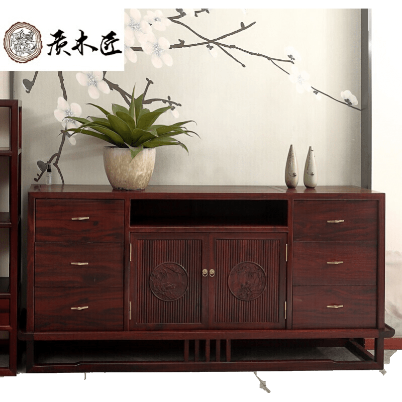质木匠 非国标红木东非酸枝(学名:古夷苏木)实木餐边柜新中式储物柜碗柜茶水柜品质奢华多功能带抽屉柜 1.7M餐边柜
