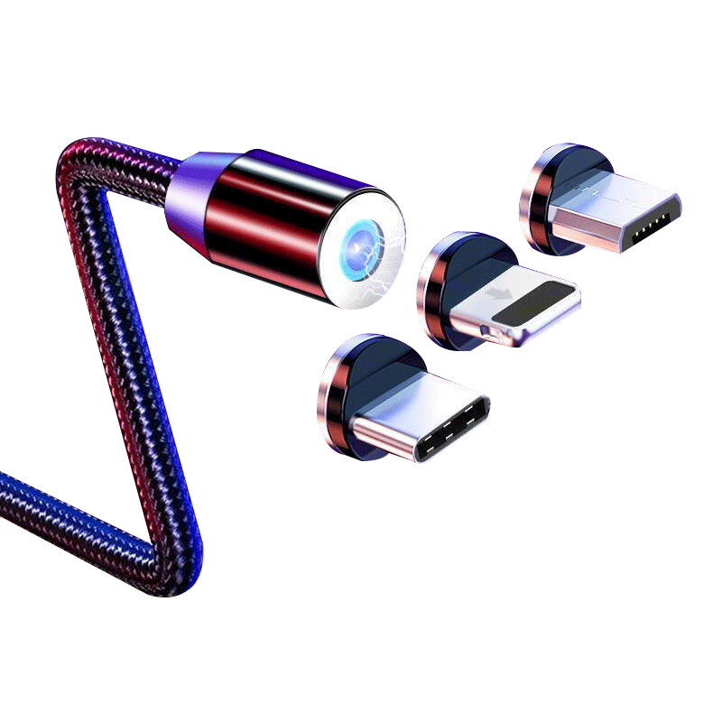 赛瑟 磁吸数据线苹果安卓typec磁铁充电线一拖三磁性强磁力式吸头三合一通用转接头USB线 三合一超强磁吸【红色】