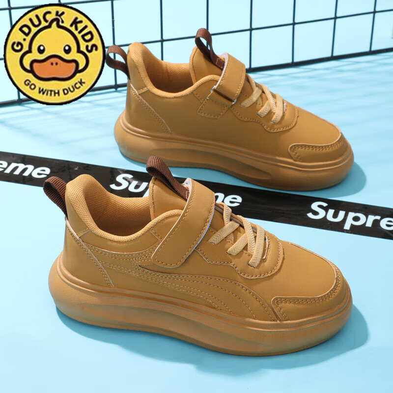 duckkids小黄鸭男童运动鞋秋冬新款皮面加绒保暖中大童小学生女孩休闲