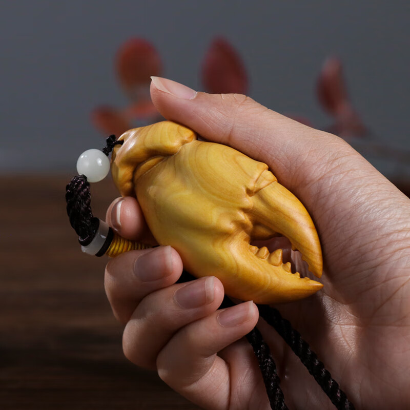 盘玩招财转运工艺品螃蟹钳手把件汽车挂件 手里有钱6cm(大叶黄杨木)