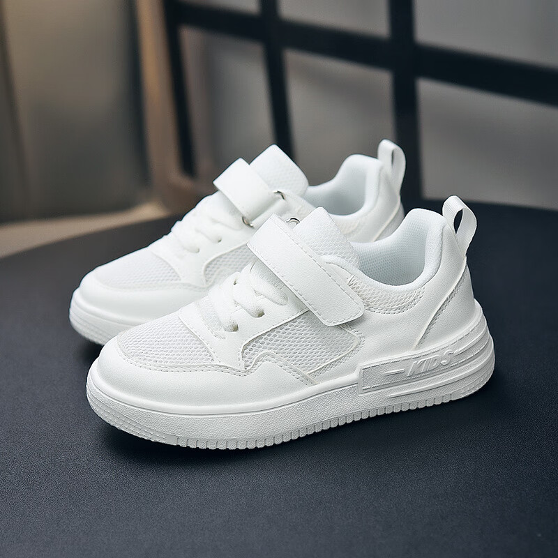 贝天熊童鞋男童鞋新款儿童运动鞋子网面透气经典校园小白鞋百搭休闲 BZX2401白色【四季双网】 36码 内长23.0/脚22.0