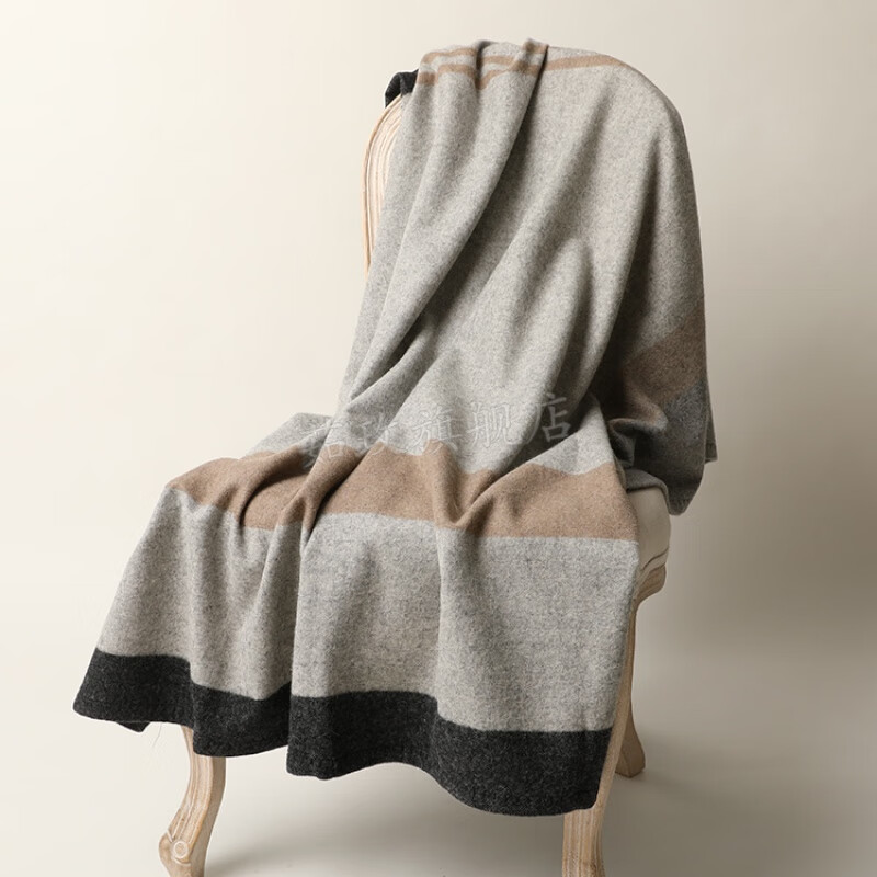 2022新款【德国品质】纯羊毛包边格子厚款盖毯毛毯旅行居家空调房毯子 灰色  180*130