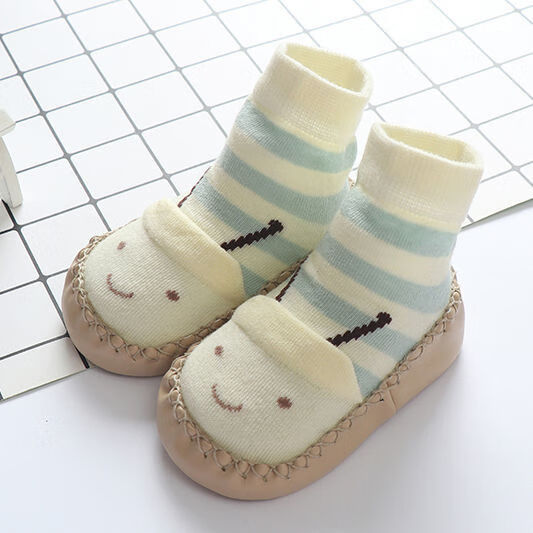 新生婴儿鞋袜6防滑软底不掉儿童地板袜到12个月男女宝宝学步鞋1岁 浅黄色 蜜蜂 底长13cm(1-2岁)