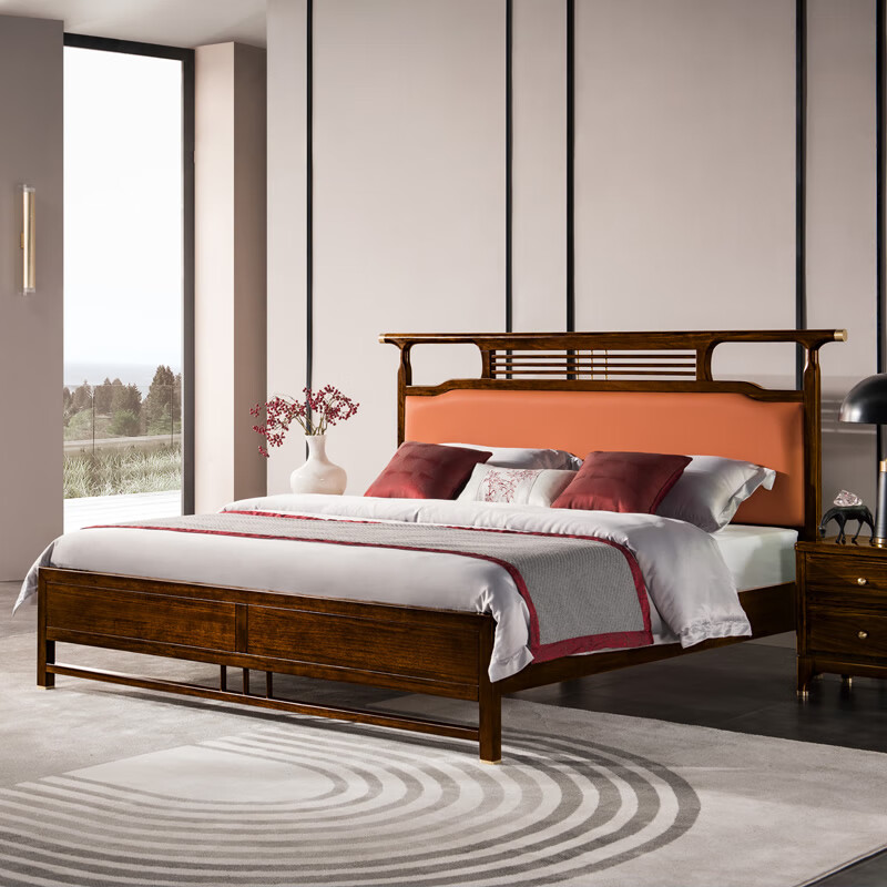 梵米嘉 新中式床 檀丝木全实木床1.