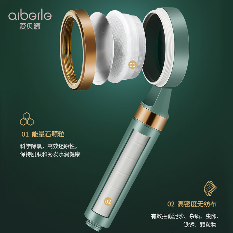 爱贝源 (Aiberle) 净水器家用 净水龙头沐浴过滤器 婴儿沐浴净水花洒 旅行便携酒店软水美肤除氯喷头花洒 美肤SPA净水花洒礼盒-N03黛绿