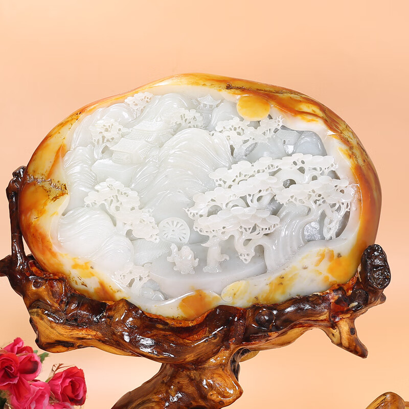 和田玉籽料羊脂玉风景山水摆件客厅4