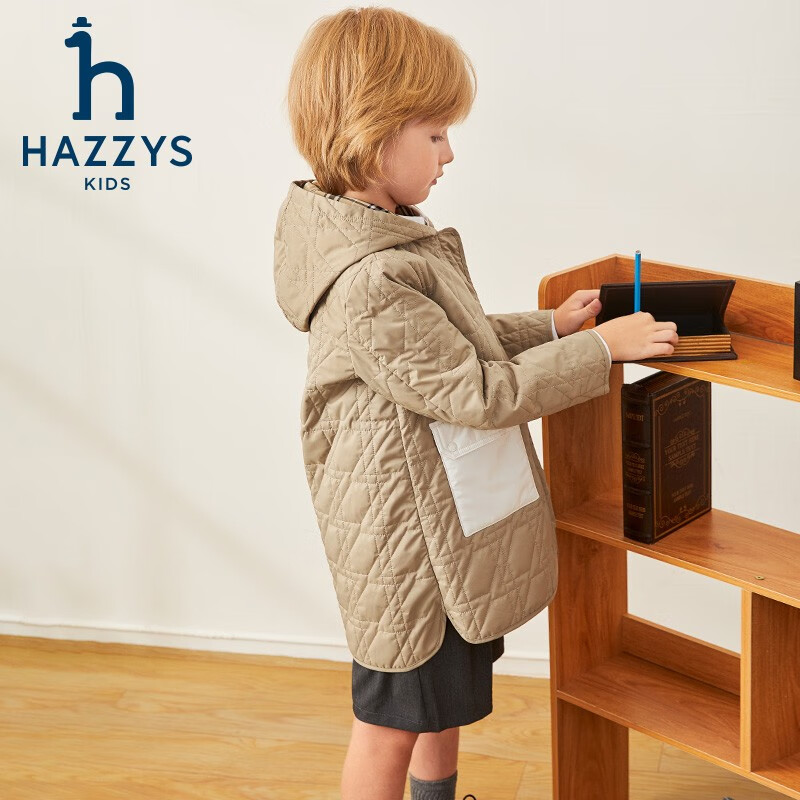 哈吉斯(HAZZYS)品牌童装男女童棉服冬新品舒适柔软防风透湿弹力连帽棉服 奶油色 155