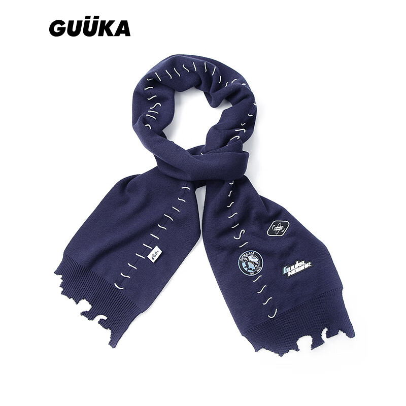 guuka美式街头破洞围巾男女同款嘻哈情侣手缝粗线贴布刺绣休闲围脖