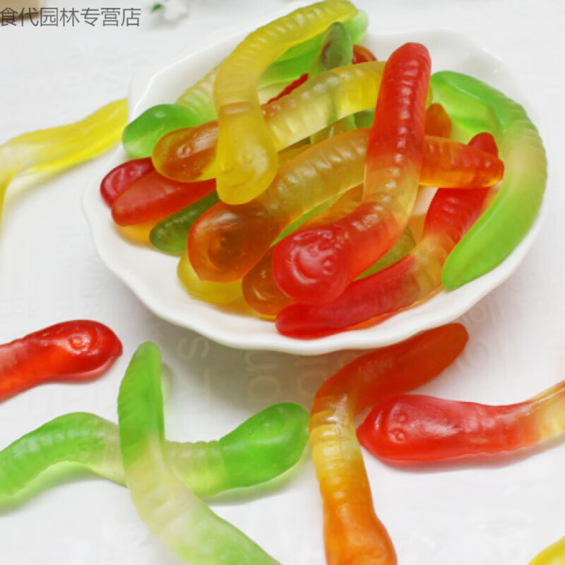 维霆五彩虫橡皮糖 散装蚯蚓糖果糖 果味软糖毛毛虫零食 1瓶300克