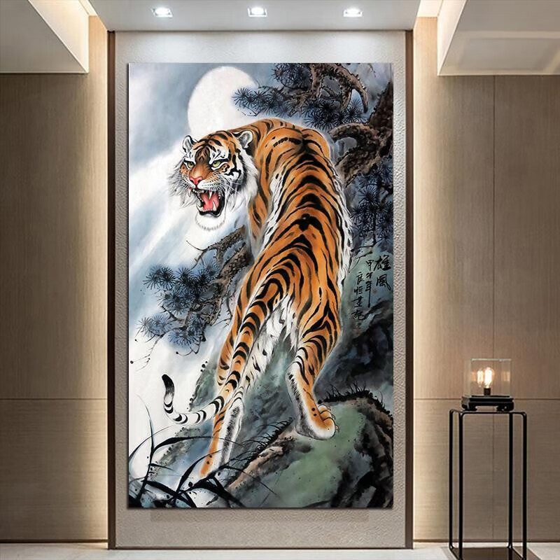 老虎国画上山虎装饰画客厅风水画上山虎挂画f10热爱季 40x60厘米 相纸