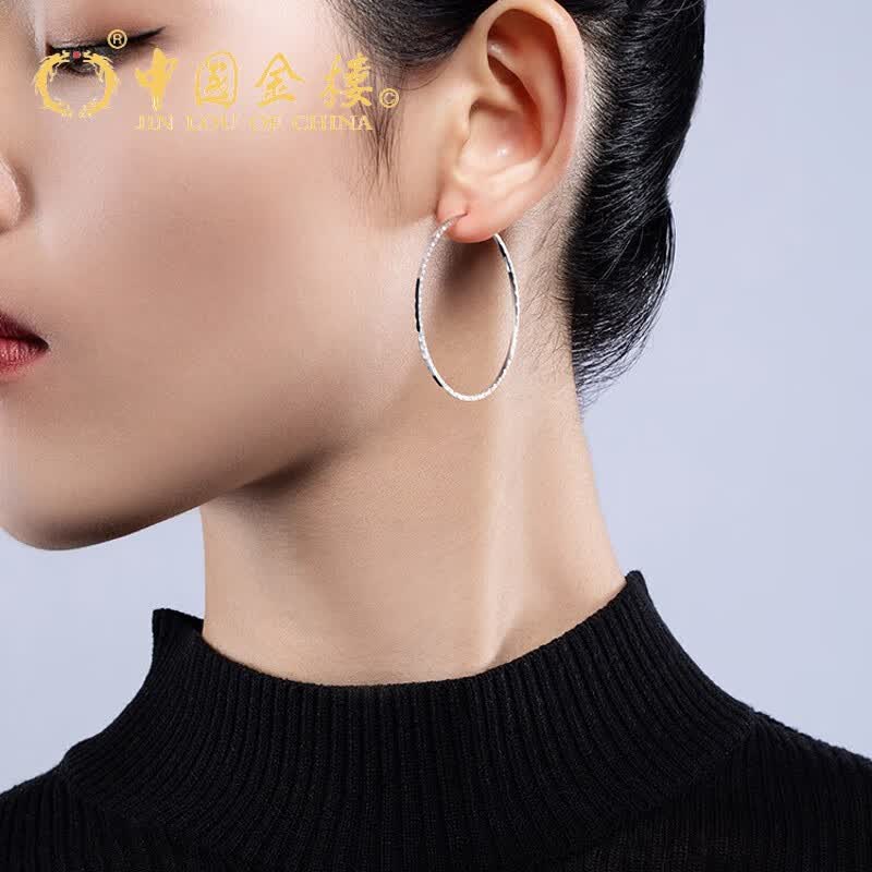 金楼 中国金楼铂金耳环白金耳钉女款pt950耳线时尚耳圈耳坠大圈圈