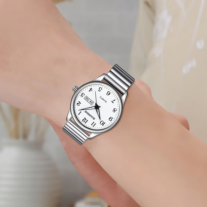 伯恩（BOARRNE）中老年老人手表男士女式大数字夜光电子防水表送爸妈爷爷新年礼物 1708升级-松紧带-日历-女表