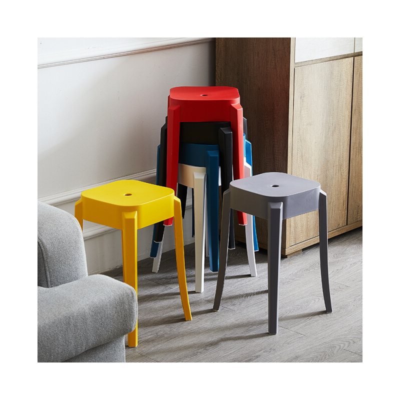 从野 塑料凳子加厚家用餐桌高板凳现代简约时尚创意北欧方凳椅子 灰色方凳 (加强款)(三张起发货)