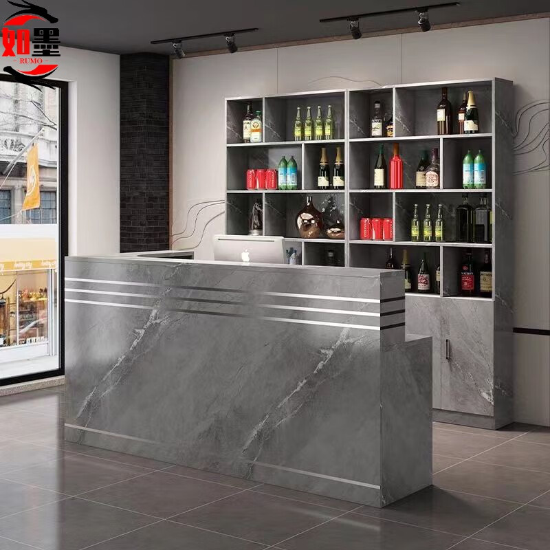 如墨饭店吧台带转角收银台落地酒柜组合餐馆酒店酒架前台桌接待台吧台
