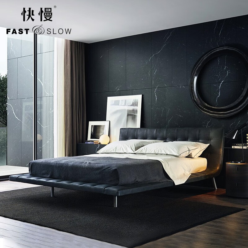 快慢 意大利现代简约真牛皮床宝利丰大平层主卧悬浮床 poliform-1.