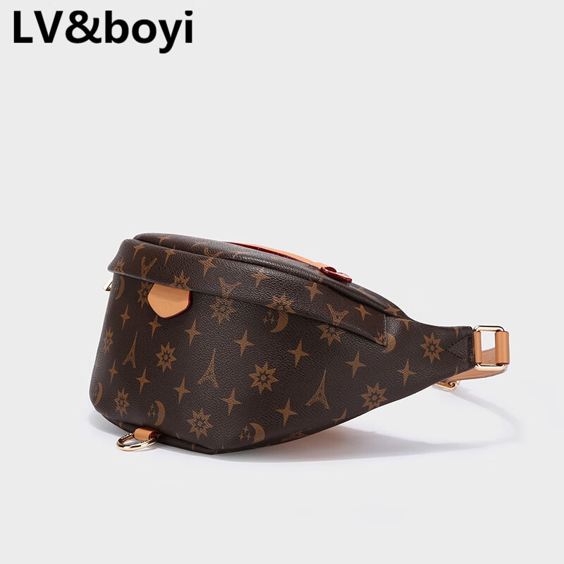 lvboyi包包2023新款巴黎铁塔印花手提斜挎时尚拉链单肩百搭腰包 咖色
