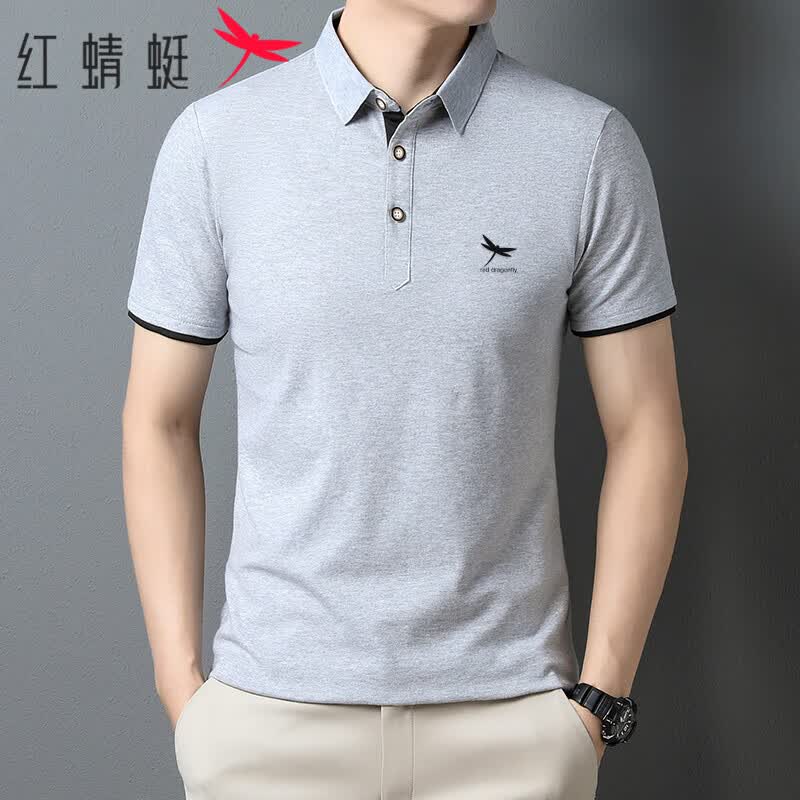 红蜻蜓（RED DRAGONFLY）短袖t恤男休闲时尚印花棉质舒适透气polo微弹上衣打底衫 浅灰 M 怎么样,好用不?