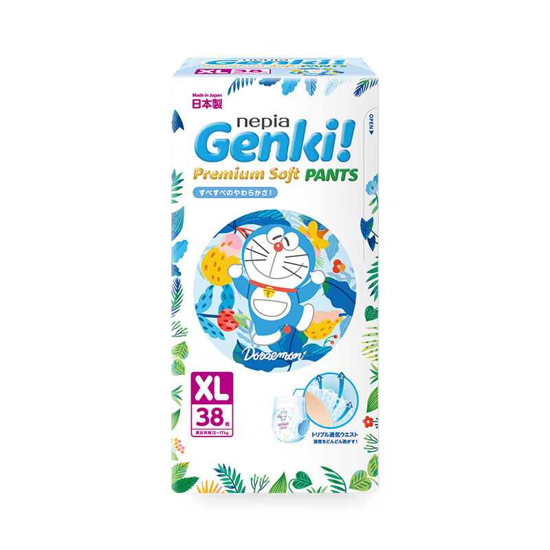 妮飘Nepia Genki!哆啦A梦拉拉裤XL38片(12-17kg）婴儿尿不湿日本进口轻薄透气