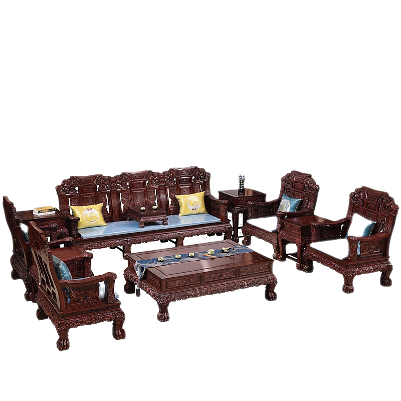 一舍 红木家具 印尼黑酸枝(学名:阔叶黄檀)沙发 中式明清古典仿古麒麟沙发 实木客厅家具组合套装 沙发113七件套组合 默认1