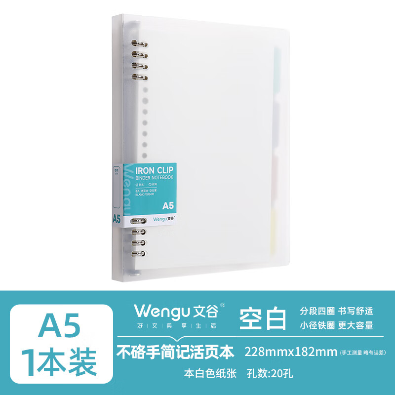 文谷(Wengu)a5/60张不硌手大容量活页本可拆卸简约加厚商务工作笔记本本子学生高颜值文具 BI068-1(A5)空白