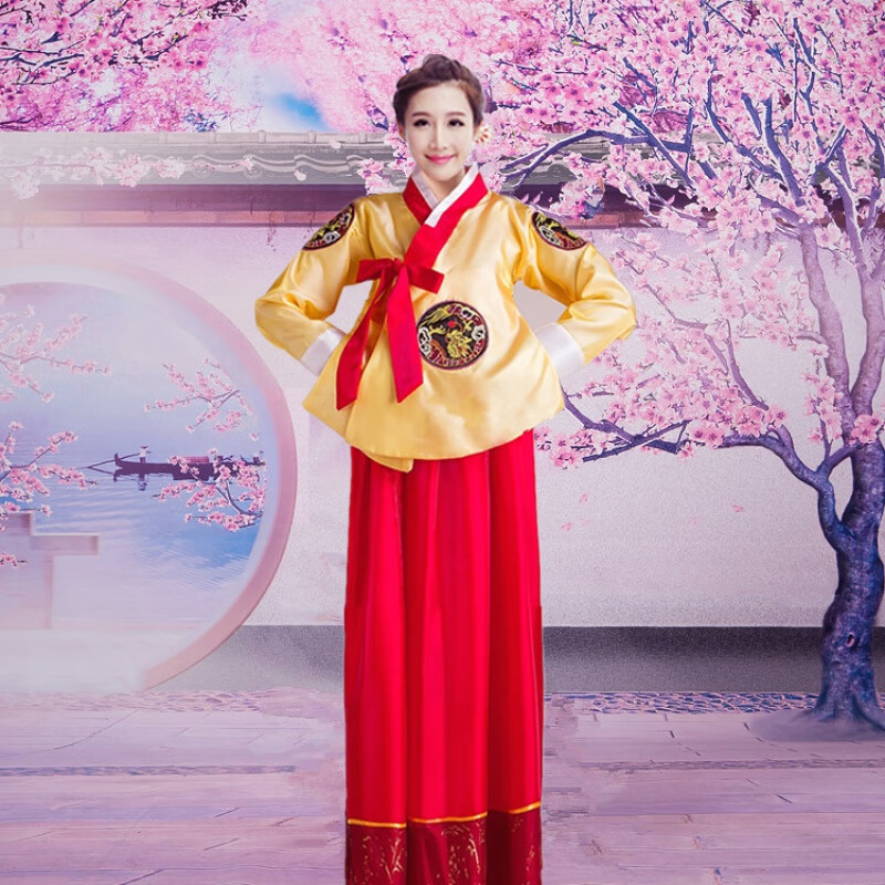 impresswit朝鲜族服装女蓝色少数民族服装大长今女裙成人传统韩服演出