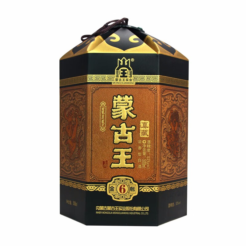 蒙古王金帐6 52%vol 浓香型白酒500ml*4瓶整箱装【报价价格评测