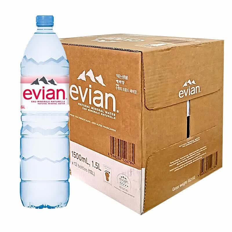 依云天然矿泉水evian法国原装进口弱碱性水玻璃瓶整箱饮用水 依云天然
