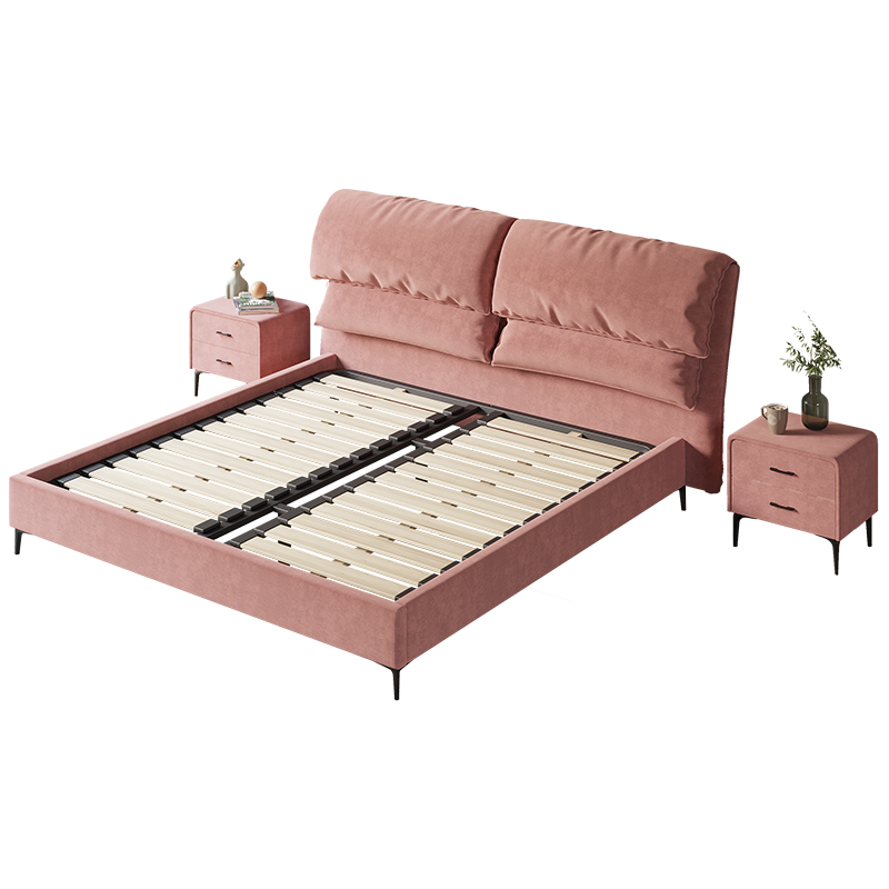 Ankoil 意式极简轻奢布艺软体床主卧双人床磨砂绒布婚床ins网红设计师床 进口全磨砂绒布床+1床头柜 1.5*2.0m