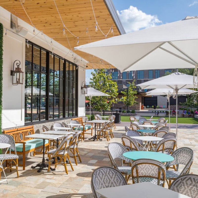 虞萌馨迪 户外餐厅大理石餐桌北欧简约休闲藤编餐桌椅组合室外咖啡厅