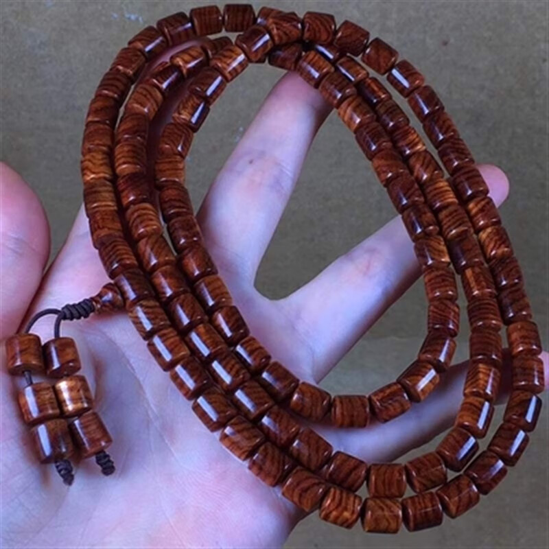 灿典candian海南黄花梨虎皮乱纹桶珠手持手串108颗紫油梨老型珠老料