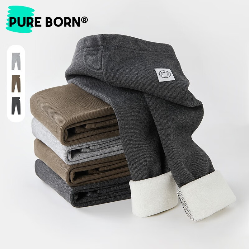 博睿恩女宝打底裤加绒加厚秋冬新款婴幼儿保暖百搭外出长裤 麻灰 100