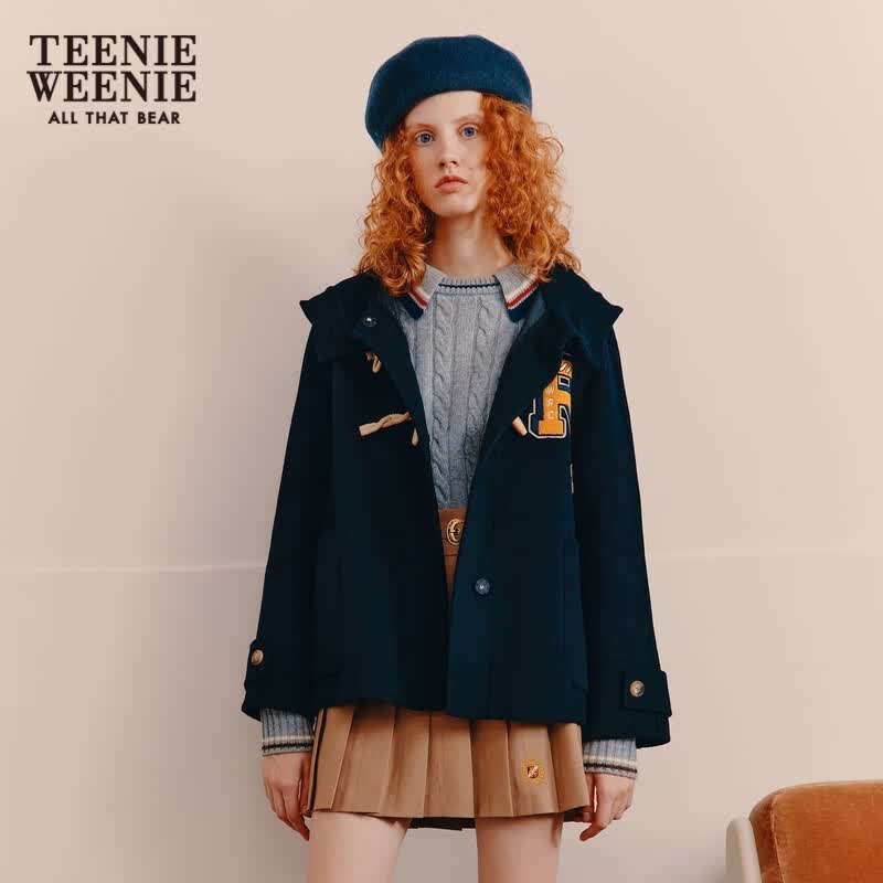Teenie Weenie小熊字母毛呢大衣女秋冬女呢外套 藏青色 160/S怎么样,好用不?