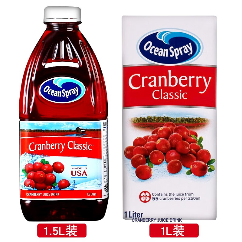 优鲜沛蔓越莓果汁蔓越莓汁locean Spray调酒果汁红梅汁蔓越莓果汁盒装1l 虎窝购