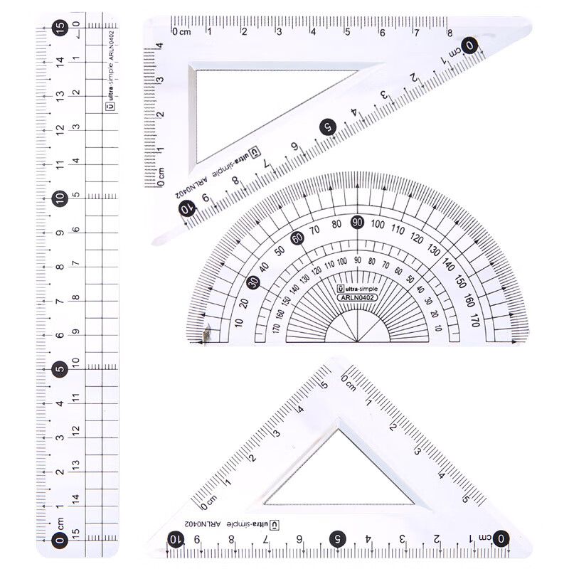 晨光(m&g)文具学生考试绘图圆角套尺 15cm直尺 三角尺*2 量角器 优品