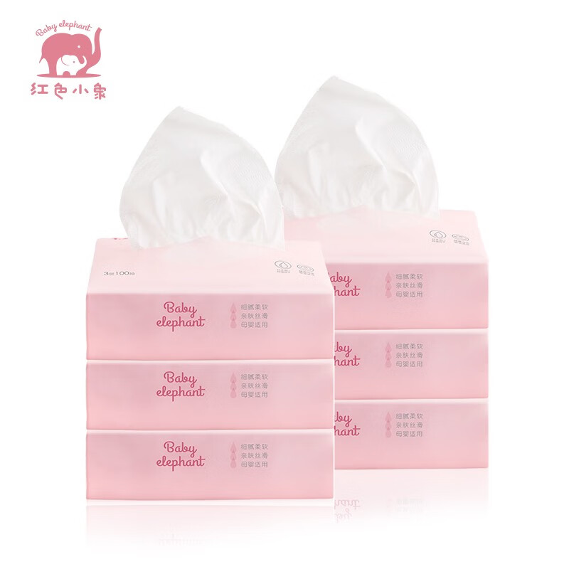 红色小象 婴儿保湿面纸 宝宝专用抽纸0-12个月 柔软无刺激 干湿柔纸巾 手帕纸巾100p*6包