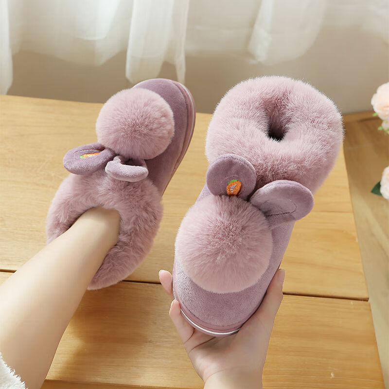 冬季棉拖鞋女包跟室内居家情侣加厚底毛毛拖鞋男产后月子鞋 紫色(包跟) 38-39(适合脚37-38)