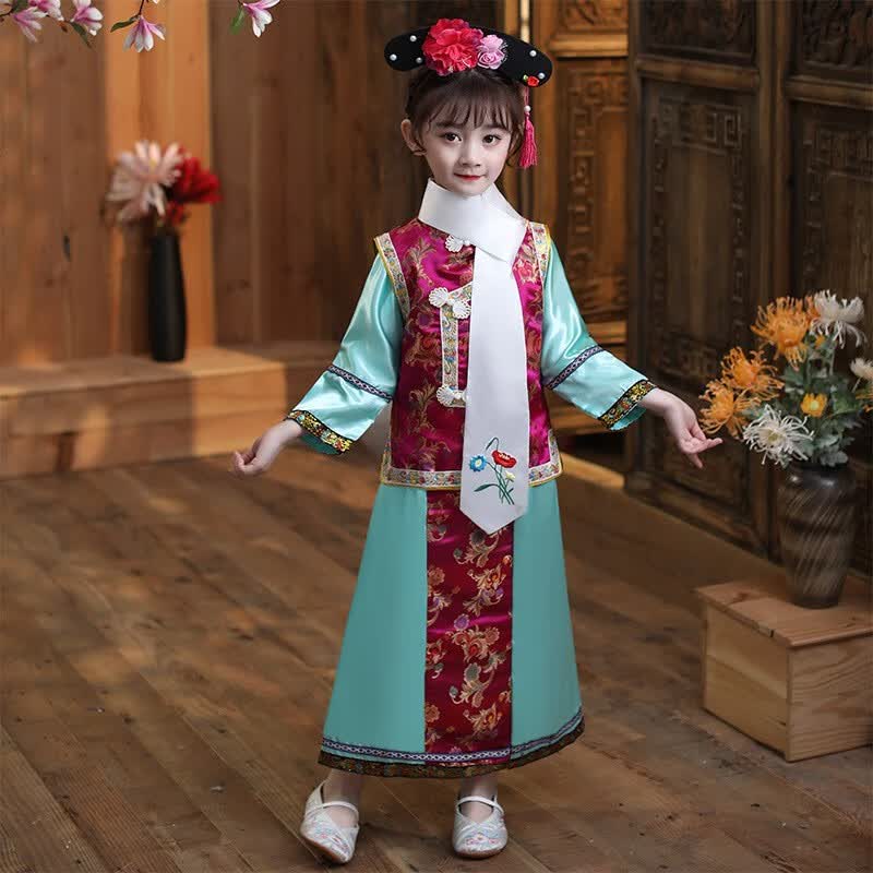 刘潮布儿童格格服清朝服装女童满族古装摄影还珠格格宫廷贵妃演出服现货 玫红色+绿色-格格服+旗头 140cm使用感如何?