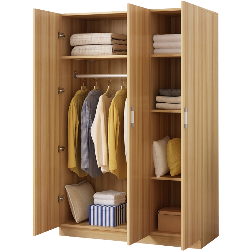 衣柜颗粒板简约出租房储物柜宿舍经济型衣服简易家用小户型卧室板式柜子 三门浅胡桃180*120*50