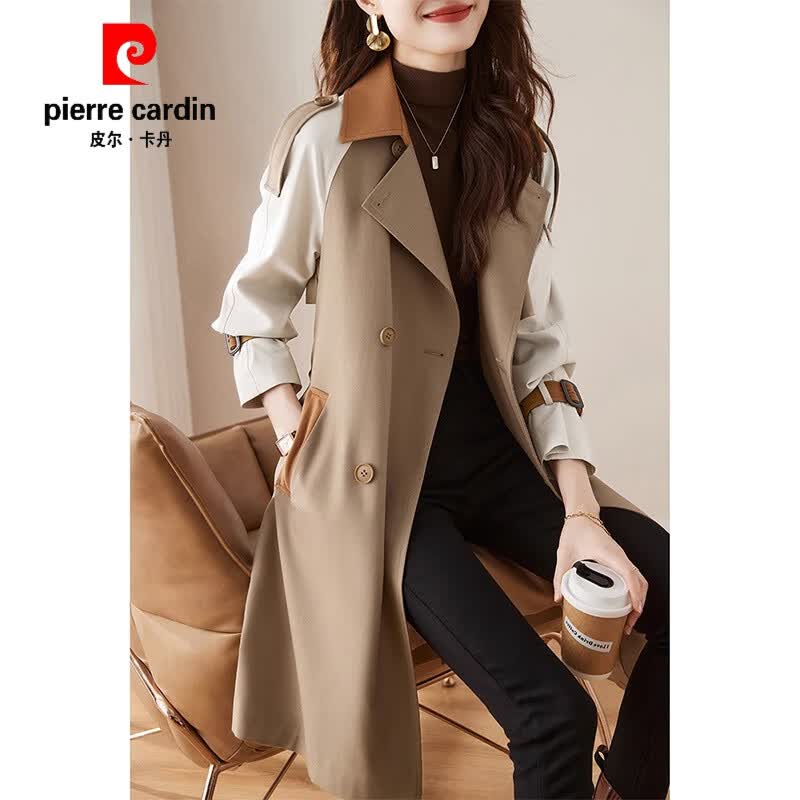 皮尔卡丹（pierre cardin）拼色风衣外套女2023新款春秋气质炸街感英伦小个子中长大衣冬 卡其色 M属于什么档次？