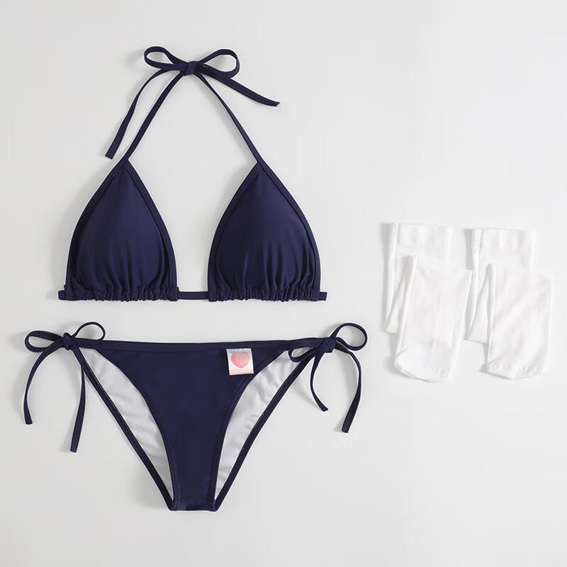 京蝌蝌日系可爱少女动漫泳装写真藏蓝色潜水冲浪分体性感比基尼泳衣女