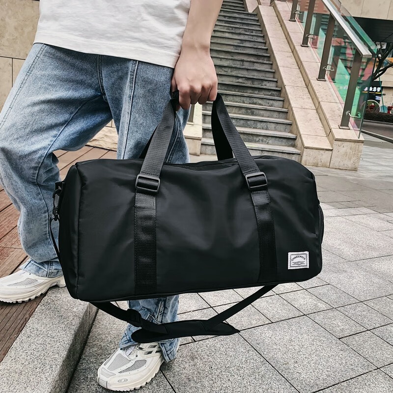 威纳登旅行包男士手提行李包休闲运动健身包大容量出差短途旅游收纳包袋 黑色