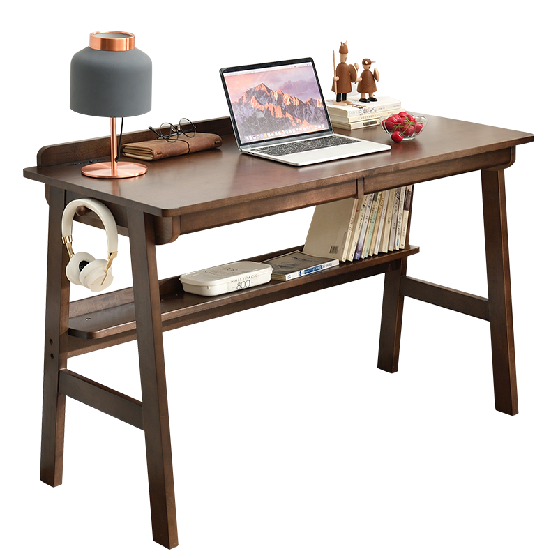 家逸实木书桌学生学习桌简约家用现代电脑桌办公桌书房写字台 胡桃色80cm 单桌