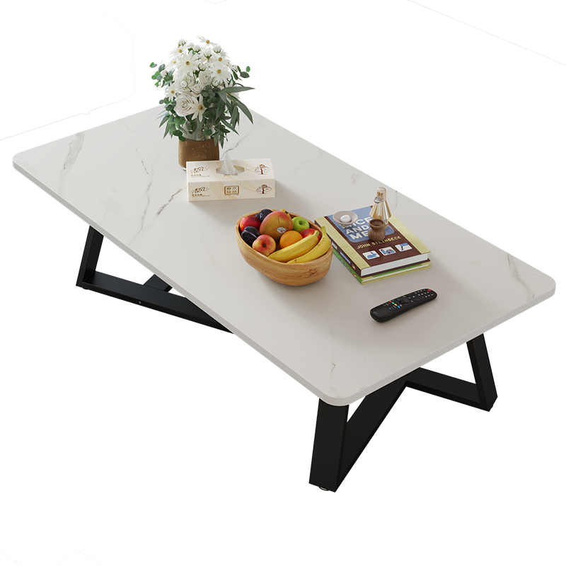 人文成家 茶几简约家用客厅小茶台桌子简易收纳储物桌小户型沙发边桌 120x60cm白大理石色