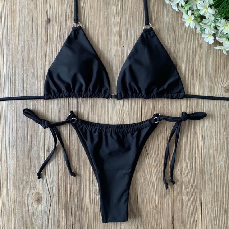 smvp欧美新款三角比基尼泳衣女抽绳绑带性感三点式小胸bikini沙滩拍照
