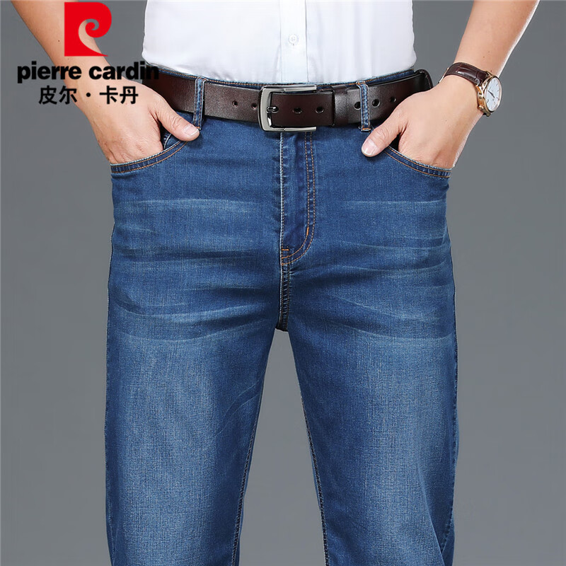 皮尔卡丹（pierre cardin）牛仔裤男2023春季棉弹舒适裤子男修身直筒裤男裤C1915中蓝色33码