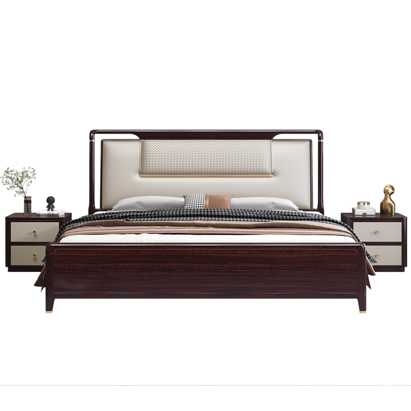 景腾 床 新中式金丝檀木实木床1.8米主卧双人床现代简约1米5高箱储物床大床卧室家具 实木床 1.8米*2米标准款