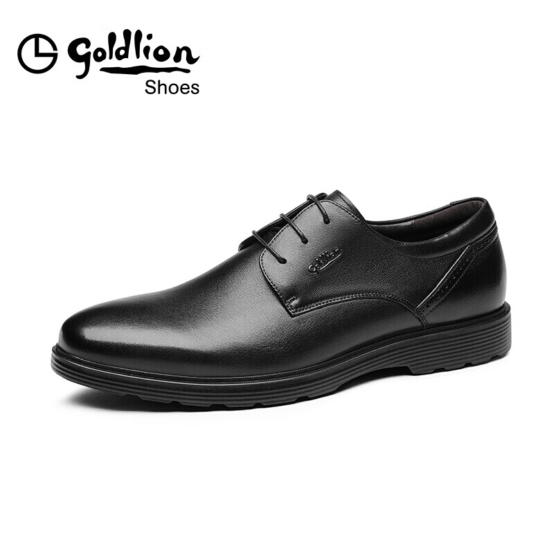 金利来（goldlion）男鞋商务休闲鞋简约系带舒适轻质皮鞋596740075AAA-黑色-41码