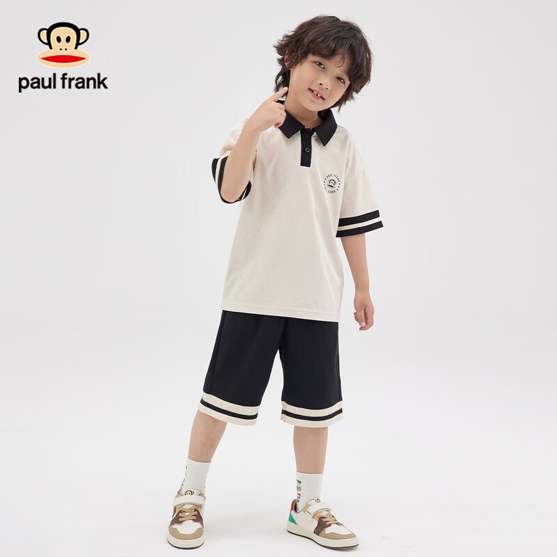 大嘴猴（paul frank）儿童夏装2023新款夏季男童套装韩版POLO衫两件套潮童装 浅卡其 130